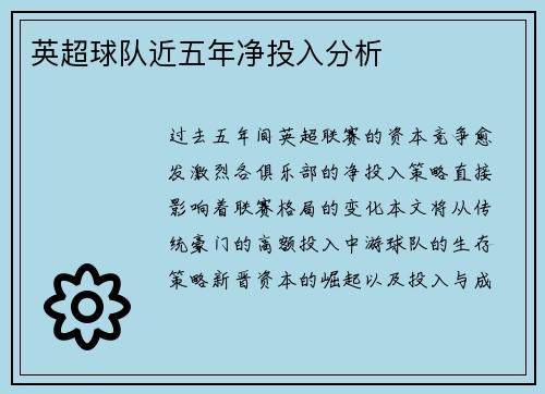 英超球队近五年净投入分析